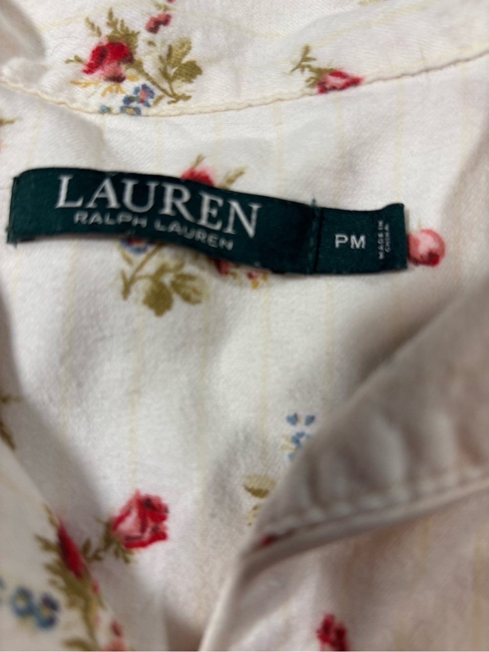 Ralph Lauren White Button-Up Pajama Set with Red Floral Embroidery-PM - Picture 8 of 11